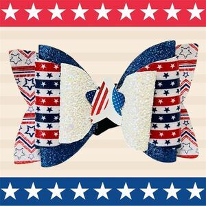4th of July Baby Girl 4” Bow Headband 2 in 1 Interchangeable Nylon USA Patriotic